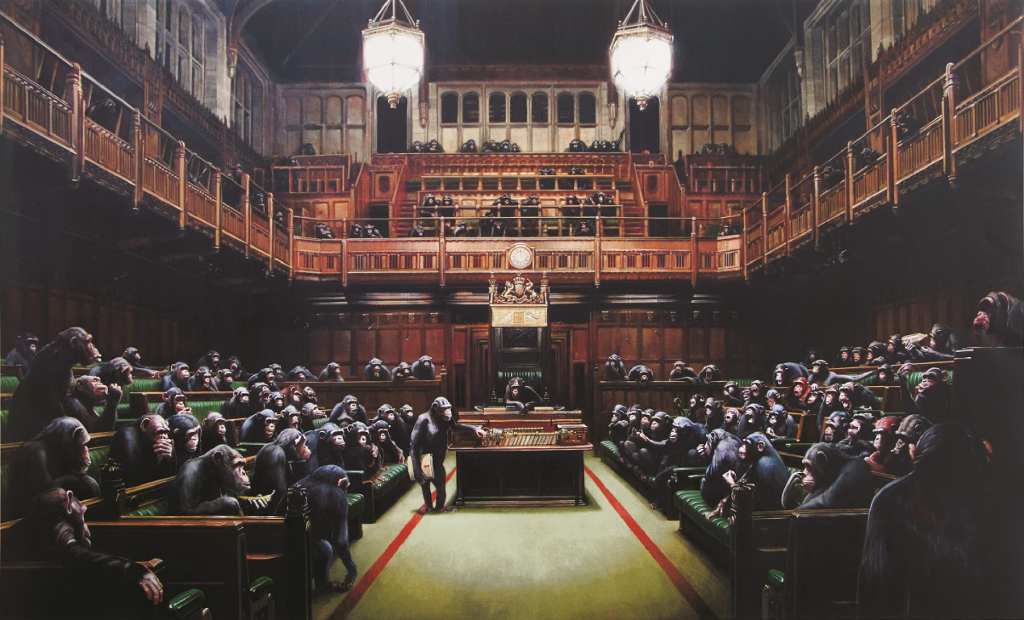 《モンキー・パーラメント》/ バンクシー (2009)　個人蔵