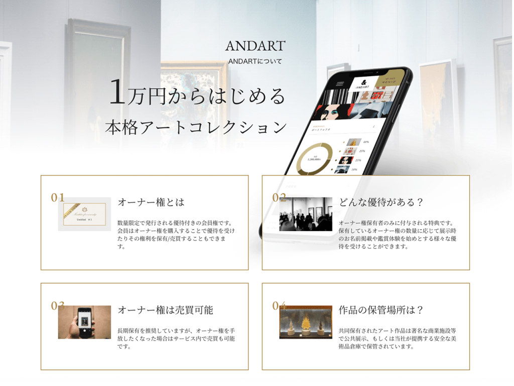 無料会員登録のメリット
1 アーティストや作品ごとのオークション落札実績をわかりやすくチェックできる
2 新作の抽選・販売・イベント情報などをいち早くお届け。欲しかった作品のオーナー権を見逃さない
3 ANDART編集部の厳選した国内外のアート情報を定期的にお届け。